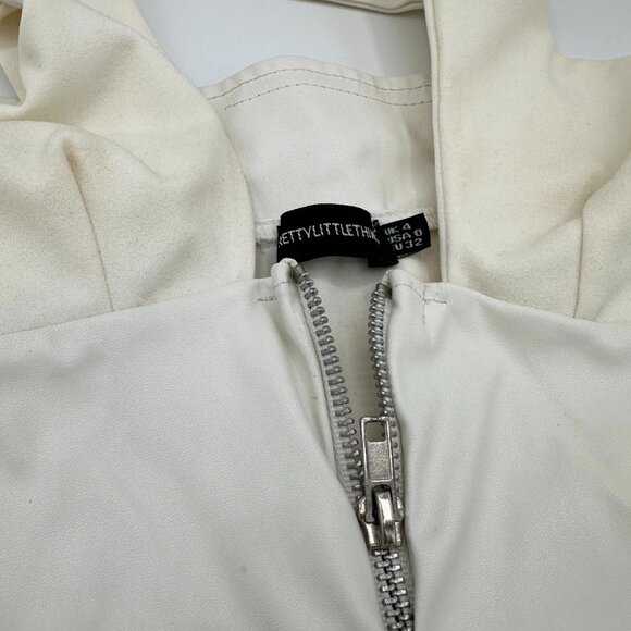 PrettyLittleThing Cream PU Zip Detail Cross Bodycon Dress - Picture 3 of 5